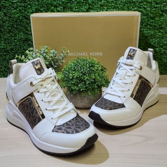 Michael Kors Georgie Trainer Optic White Multi US 6.5 Medium NEW - Picture 1 of 8